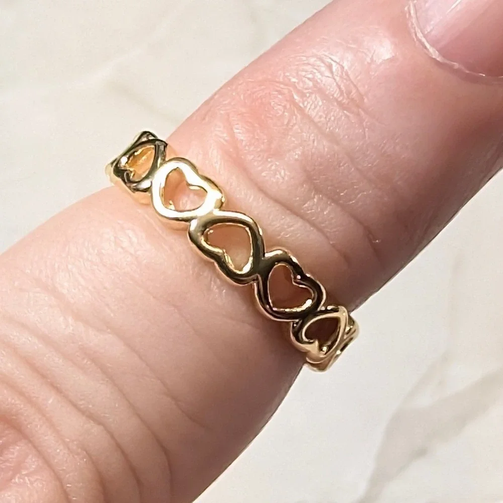 New 14K GP Gold PLated Heart Cutout Sz 3.75 Band Ring Open Finger Toe Love Gift